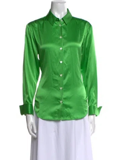 Pre-owned Frame Long Sleeve Button-up Top In Green
