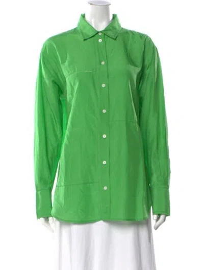 Pre-owned Frame Long Sleeve Button-up Top In Green