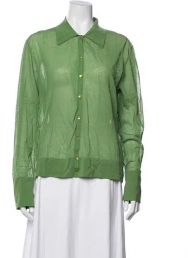 Pre-owned Frame Long Sleeve Button-up Top In Green