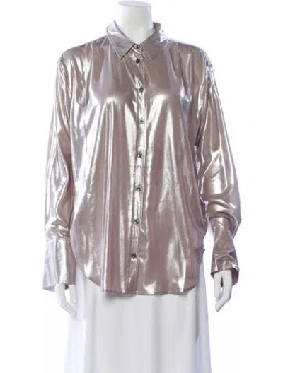 Pre-owned Frame Long Sleeve Button-up Top In Silver