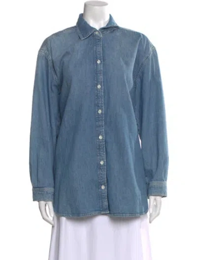 Pre-owned Frame Long Sleeve Button-up Top W/ Tags In Blue