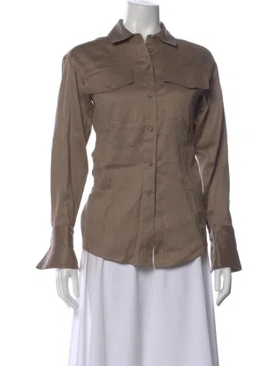 Pre-owned Frame Long Sleeve Button-up Top W/ Tags In Brown