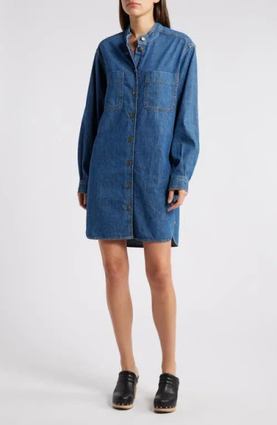 Frame Double Pocket Denim Shirt Dress In Boy Blue
