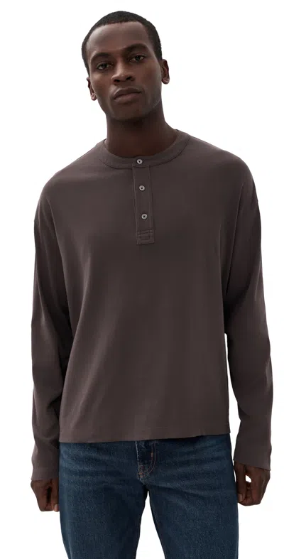 Frame Long Sleeve Henley Shirt Mud Grey