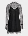 Frame Long-sleeve Lace Mini Dress In Black
