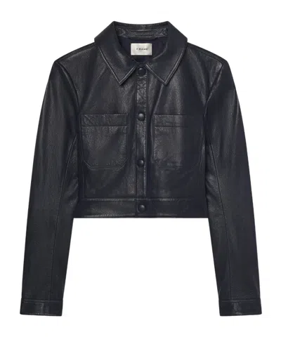 Frame Long Sleeve Leather Jacket In Black