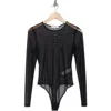 Frame Long Sleeve Mesh Bodysuit In Black