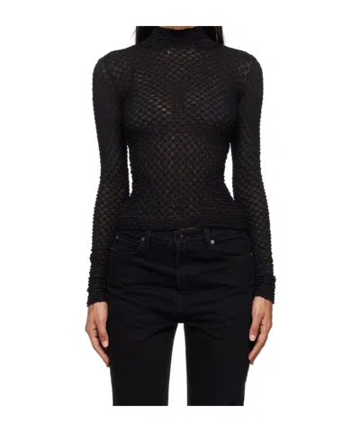 Frame Long-sleeve Mesh Jumper In Black