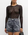 Frame Long-sleeve Mesh Top In Black