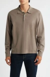 Frame Long Sleeve Piqué Polo In Brown
