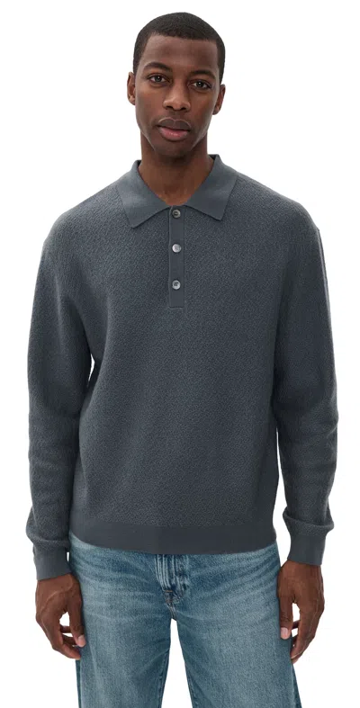 Frame Long Sleeve Polo Sweater Blue Grey In Gray