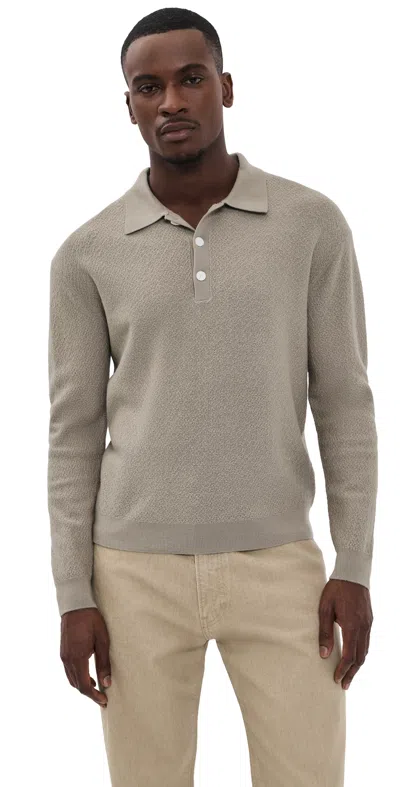 Frame Long Sleeve Polo Sweater Warm Grey In Gray