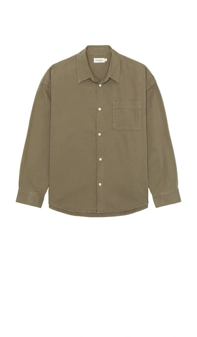 Frame Long Sleeve Relaxed Denim Shirt In Taupe