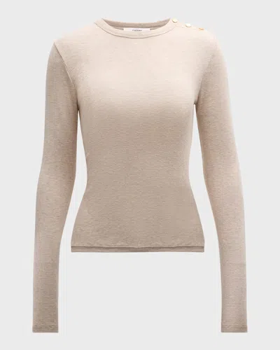 Frame Long-sleeve Ribbed Button Tee In Oatmeal Heather