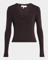 Frame Long-sleeve Ribbed Henley Top In Chocolate Brown