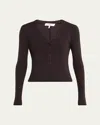 Frame Long-sleeve Ribbed Henley Top In Chocolate Brown