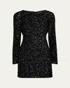Frame Long-sleeve Sequined Mini Dress In Black