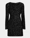Frame Long-sleeve Sequined Mini Dress In Black