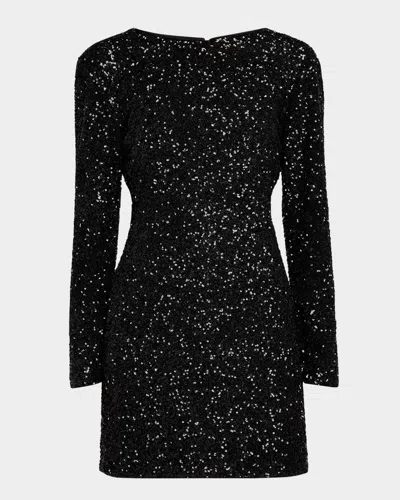 Frame Long-sleeve Sequined Mini Dress In Black