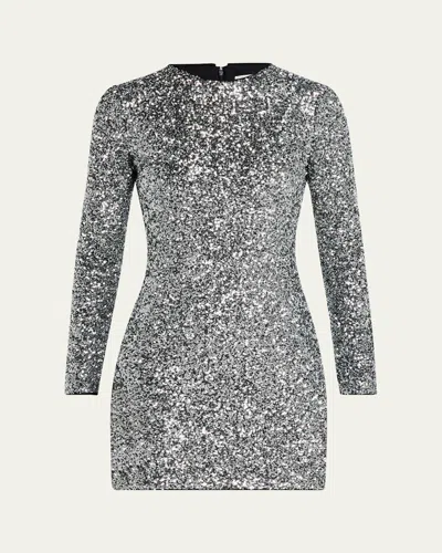 Frame Long-sleeve Sequined Mini Dress In Silver