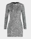 Frame Long-sleeve Sequined Mini Dress In Silver