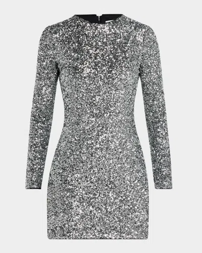 Frame Long-sleeve Sequined Mini Dress In Silver