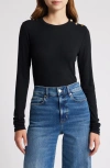 Frame Long Sleeve Shoulder Button T-shirt In Black