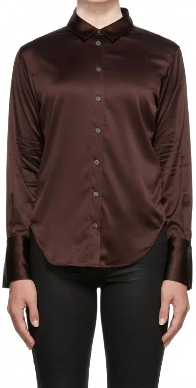 Frame Long Sleeve Silk Shirt In Brown