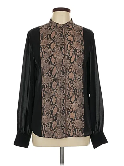 Pre-owned Frame Long Sleeve Silk Top Black Animal Print Pattern High Neck Tops