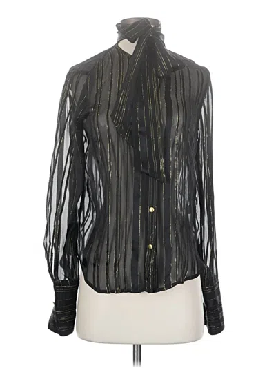 Pre-owned Frame Long Sleeve Silk Top Black Metallic Pattern High Neck Tops