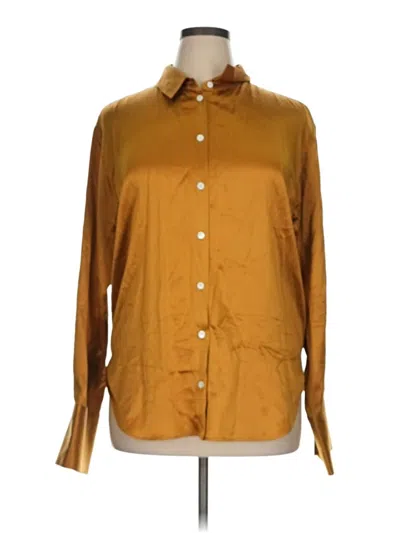 Pre-owned Frame Long Sleeve Silk Top Gold Mock Neckline Tops