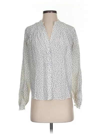 Pre-owned Frame Long Sleeve Silk Top Ivory Polka Dots Pattern V-neck Tops In White
