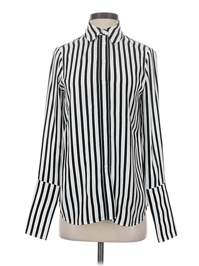 Pre-owned Frame Long Sleeve Silk Top Ivory Stripes Pattern High Neck Tops