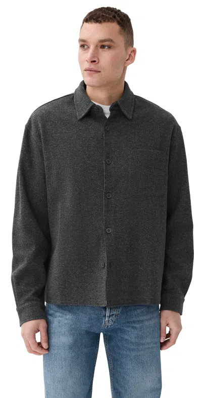 Frame Long Sleeve Waffle Textured Shirt Heather Grey In Gray