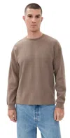 Frame Long Sleeve Waffle Textured Tee Latte Brown In Gray