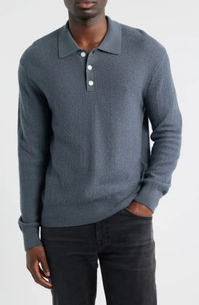 Frame Long Sleeve Wool Polo Sweater In Blue