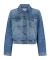 Frame Light Blue Crop Jacket With Branded Button In Cotton Denim Woman In Blue
