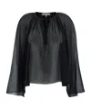 Frame Shirred V-neck Blouse In Black