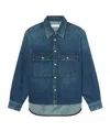 Frame The Long Sleeve Hi Low Denim Shirt In Blue