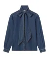 Frame Womens Babydoll The Secretary Pussy-bow Denim Blouse In Blue