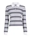 Frame Black And White Long-sleeved Polo Shirt With Striped Motif In Fabric Woman In Multi