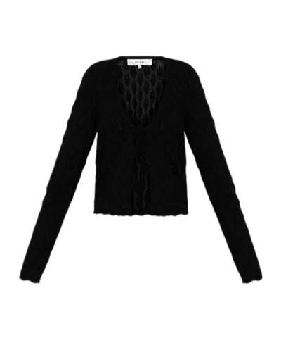 Frame Long-sleeve Knitted Cardigan In Black