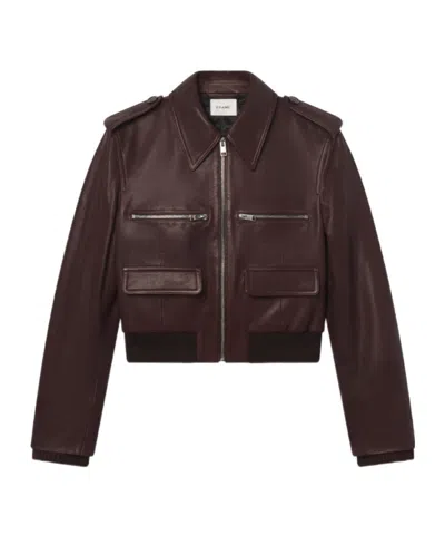 Frame Long-sleeved Leather Jacket In Brown
