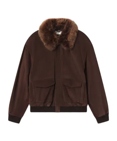 Frame Long-sleeved Leather Jacket In Brown