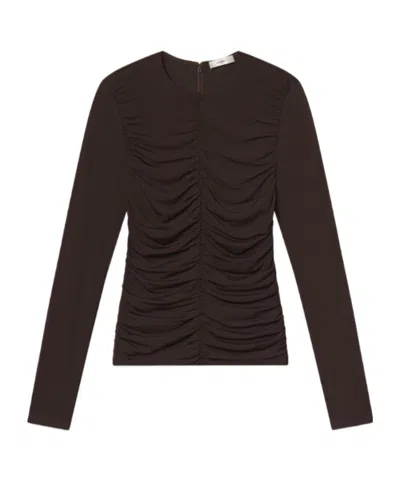 Frame Long-sleeved Pleated T-shirt In Brown