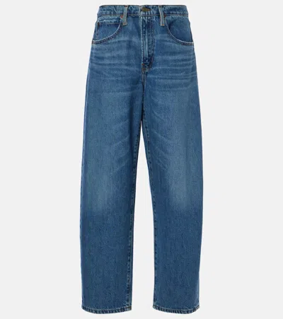 Frame Low-rise Barrel-leg Jeans In Blue