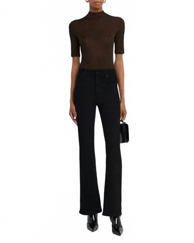 Frame Lurex Mock Neck Top In Americano In Black