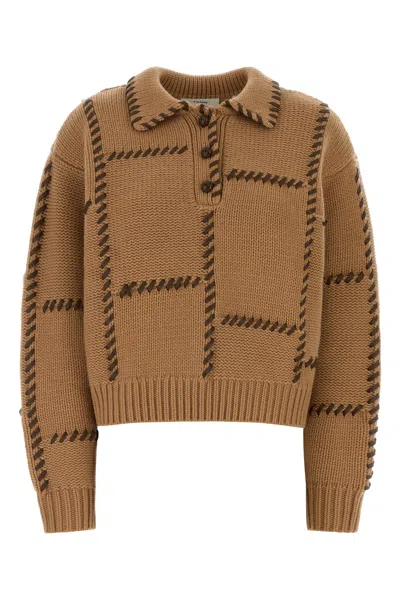 Frame Camel Wool Blend Oversize Sweater In Brown