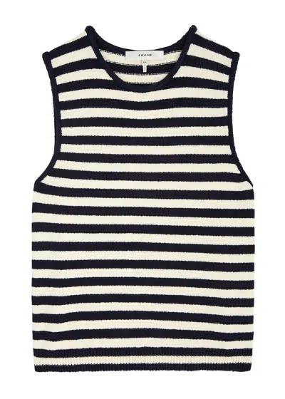 Frame Mariner Stripe-intarsia Cotton-blend Tank In Navy