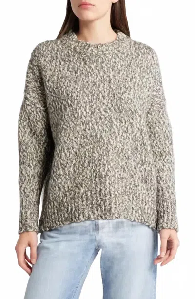 Frame Marl Crew Sweater In Black Multi In Gray